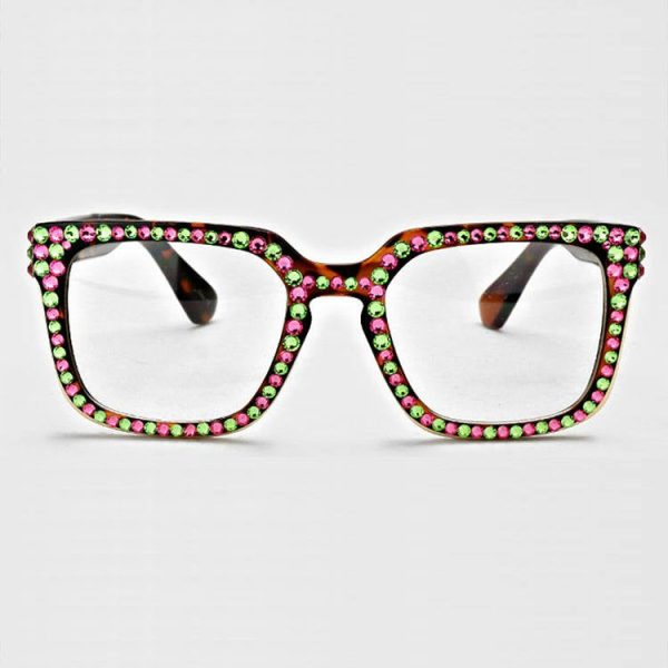 Pink and green rhinestone glasses on sale