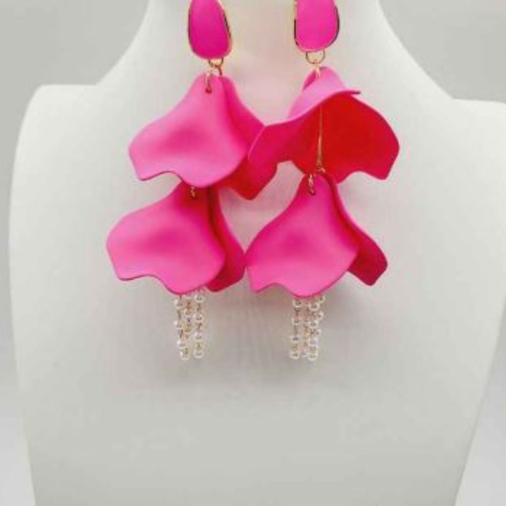 Daphne Floral Earrings – Hot Pink - NLGreek