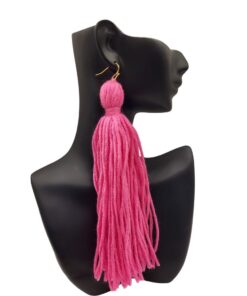 "Color Me Pretty" Yarn Fringe Earrings - Hot Pink