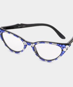Blue and White Bling Cateye Readers