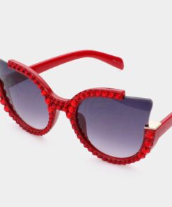 thumbnail image 2 of SPEXX Eyewear Retro Red Frame Sunglasses With Clear Bling Rhinestones - UV400, Women's 80s 90s Vintage Style 2 of 6