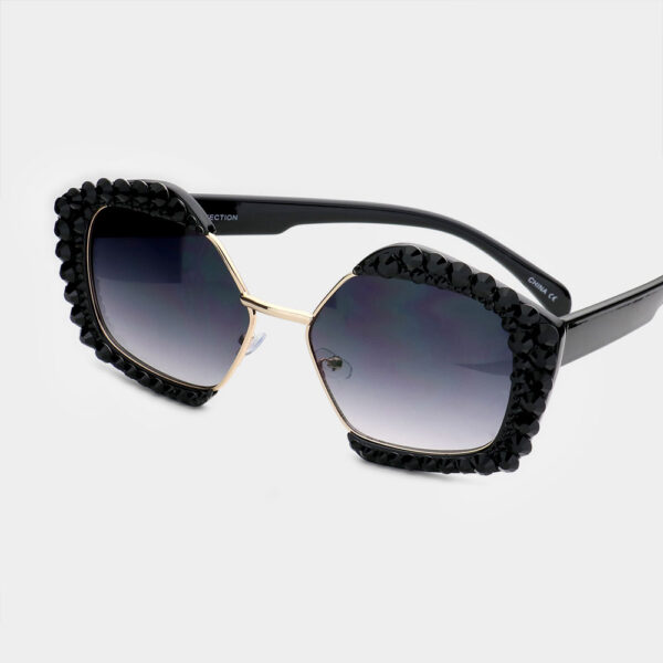 Poppin Pentagon Rhinestone Glasses - Jet Black