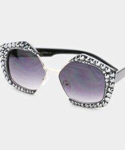Poppin Pentagon Rhinestone Glasses -Black & Dark Gray