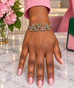 AKA Silver Letter PG Bracelet on wrist of hand model front