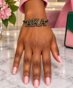 AKA Black Letter Pink and Green Bracelet on hand model