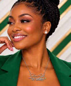 AKA Silver Star Life Member Small Necklace on model close up